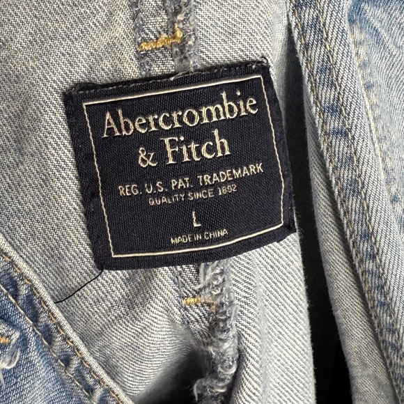 Abercrombie &‎ Fitch Distressed Denim Bib Overalls Shortalls Jeans Raw Hem Large - Picture 5 of 6